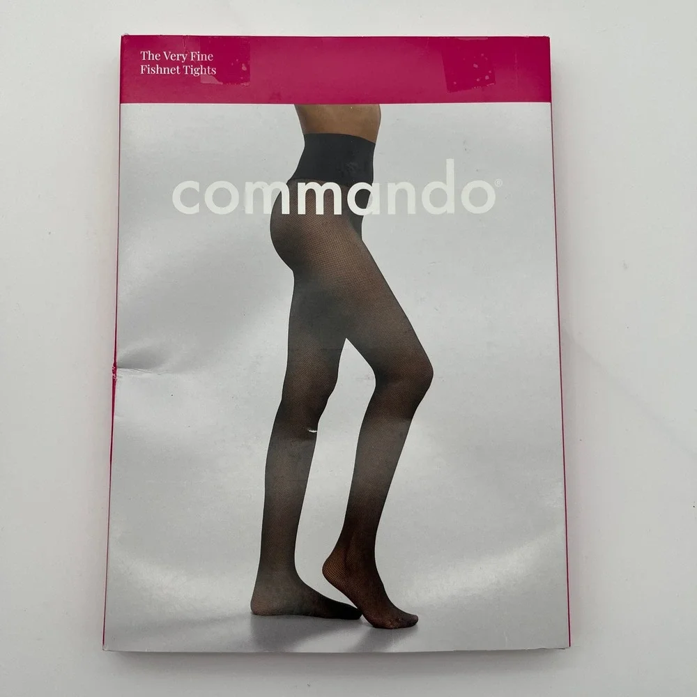 Commando‎ Tights Women L Black Very Fine Fishnet HN001 Raw-Cut Waistband NIB